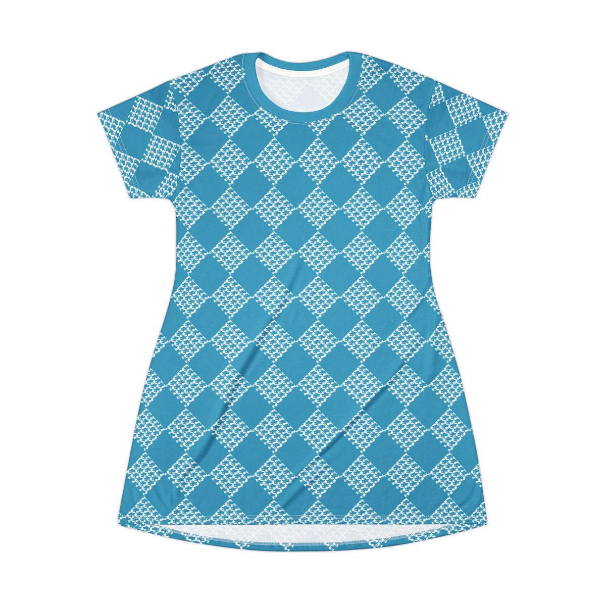 Turquoise Houndstooth  T-Shirt Dress