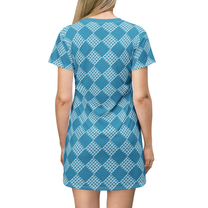 Turquoise Houndstooth  T-Shirt Dress