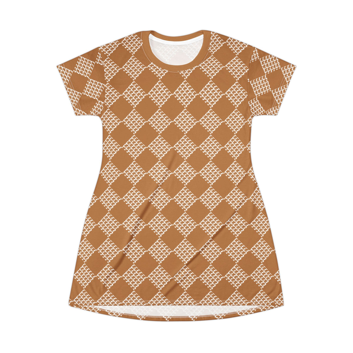 Light Brown Houndstooth  T-Shirt Dress
