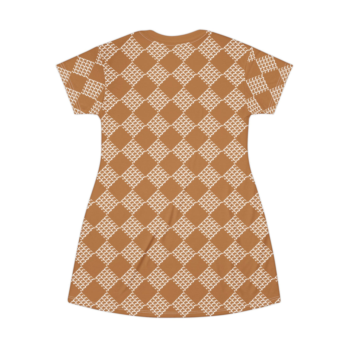 Light Brown Houndstooth  T-Shirt Dress
