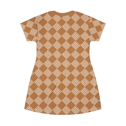 Light Brown Houndstooth  T-Shirt Dress