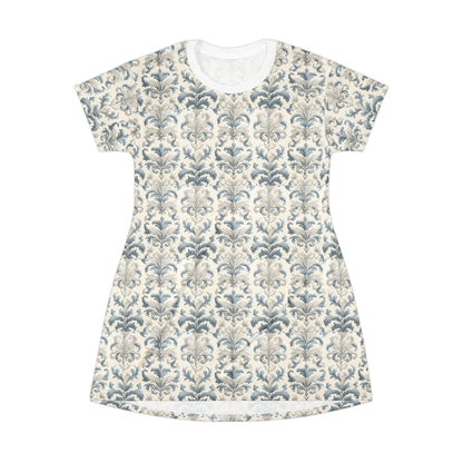 Pale Blue Damask T-Shirt Dress