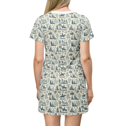 Pale Blue Toile de Jouy T-Shirt Dress